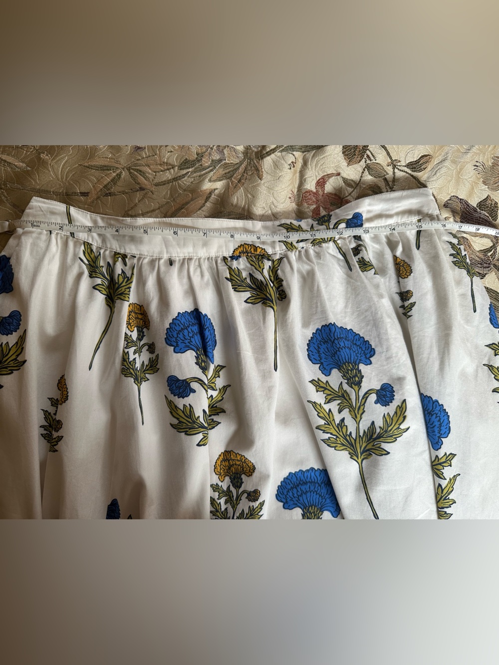 NWT Anthropologie Maeve Jacie White Maxi Skirt with Blue & Mustard Floral Print - Picture 12 of 12